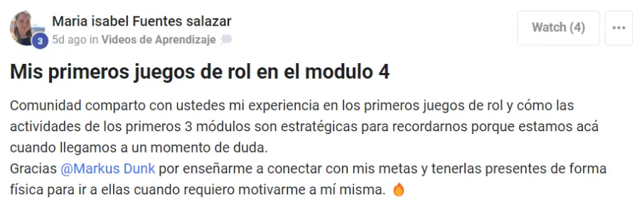 Experiencia compartida por Maria Isabel Fuentes