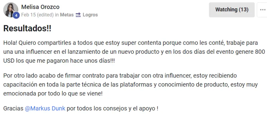 Resultado compartido por Melisa Orozco